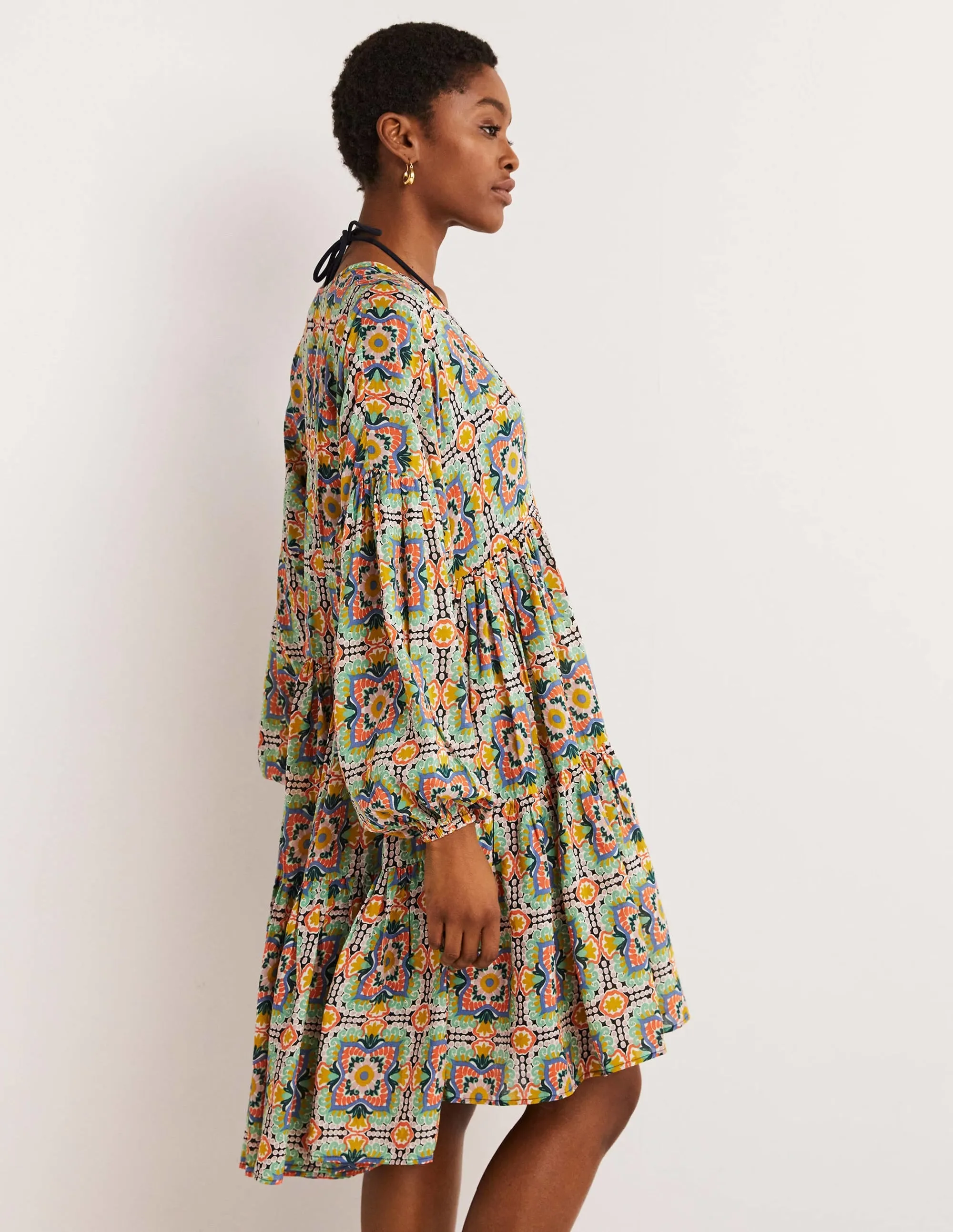 Relaxed Tiered Beach Dress-Multi. Tapestry Tile