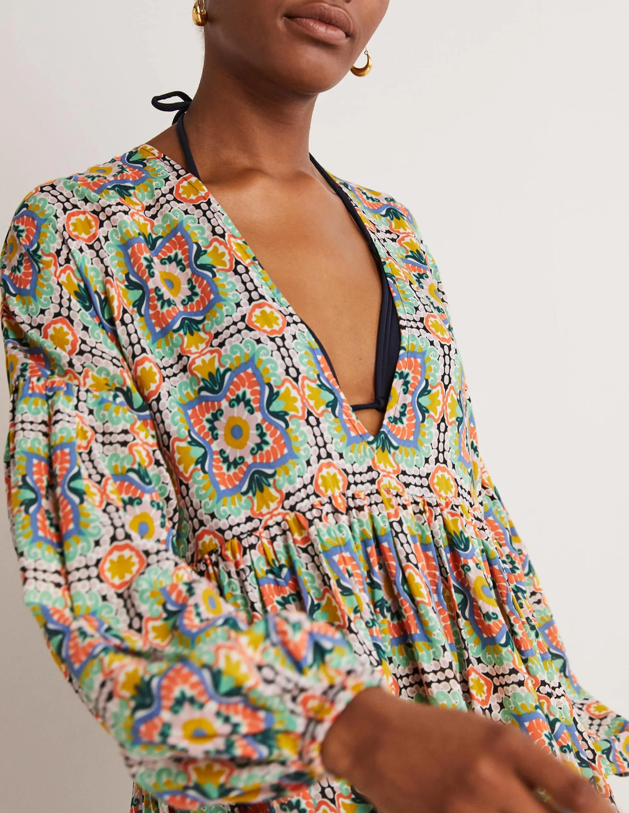 Relaxed Tiered Beach Dress-Multi. Tapestry Tile