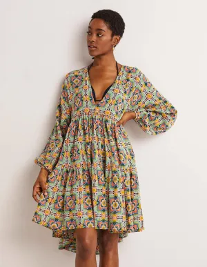 Relaxed Tiered Beach Dress-Multi. Tapestry Tile