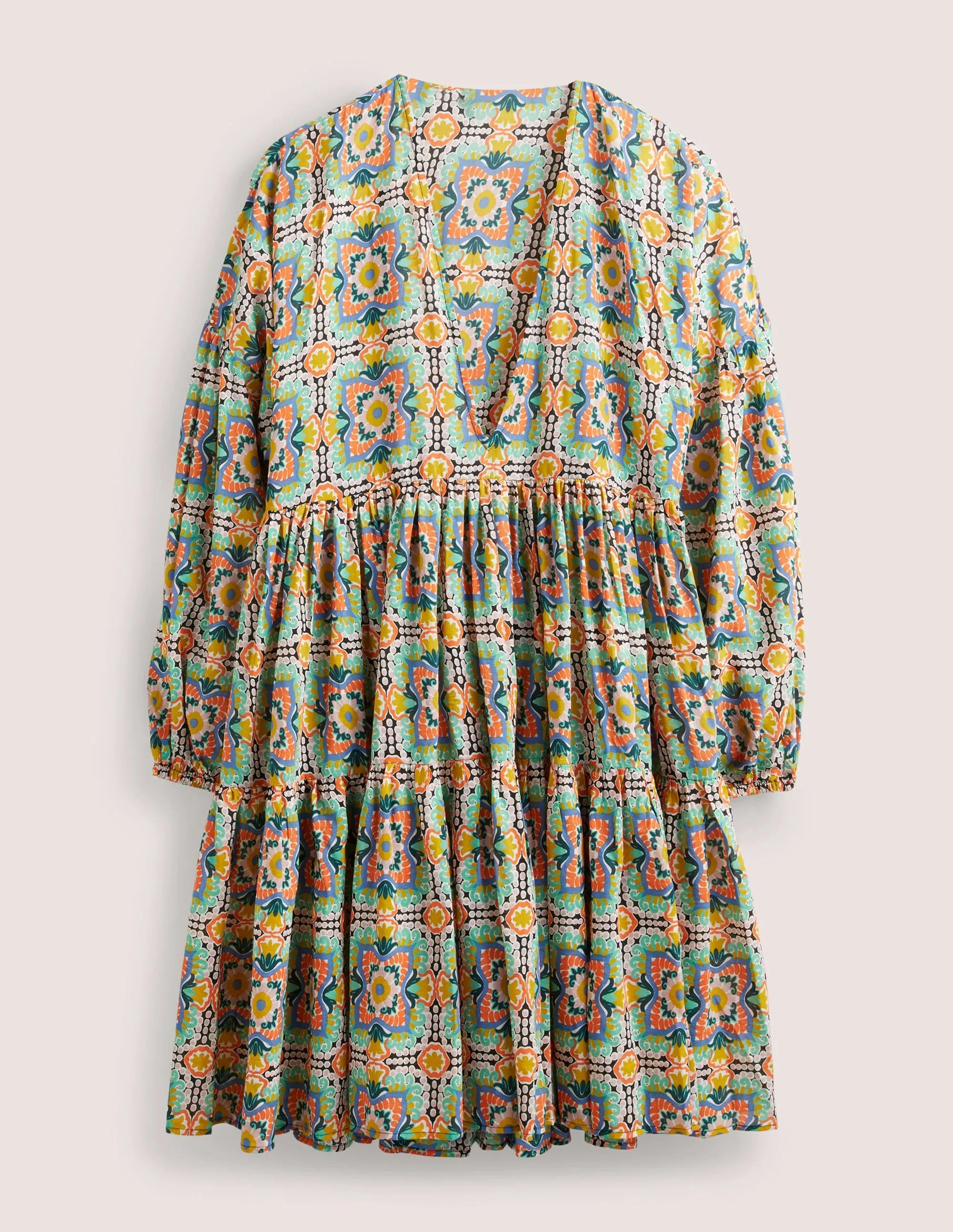 Relaxed Tiered Beach Dress-Multi. Tapestry Tile