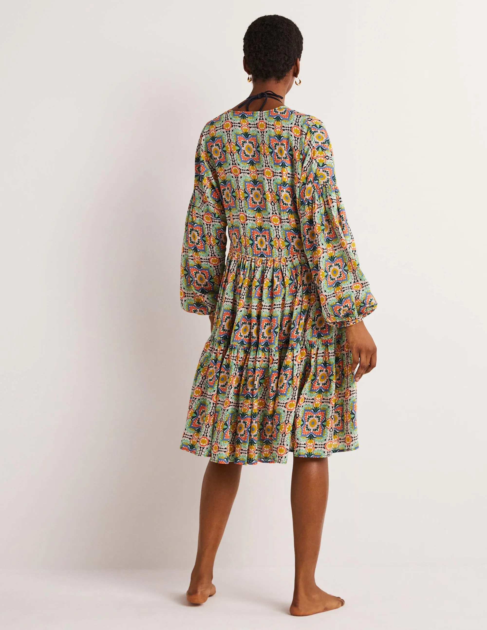 Relaxed Tiered Beach Dress-Multi. Tapestry Tile