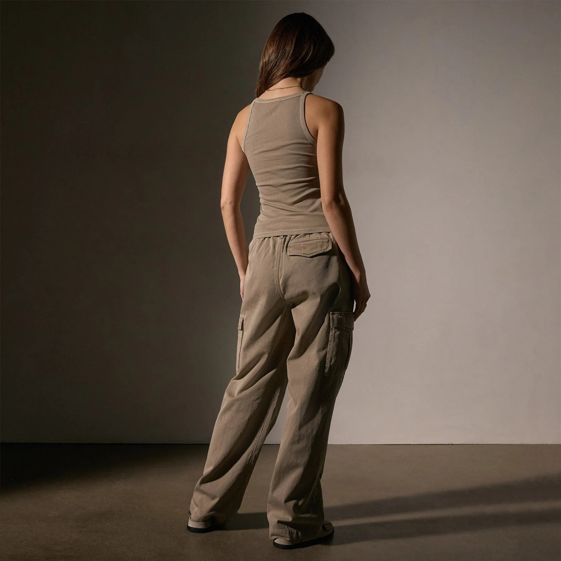 Ribbed High Neck Cami - Overcast Pigment