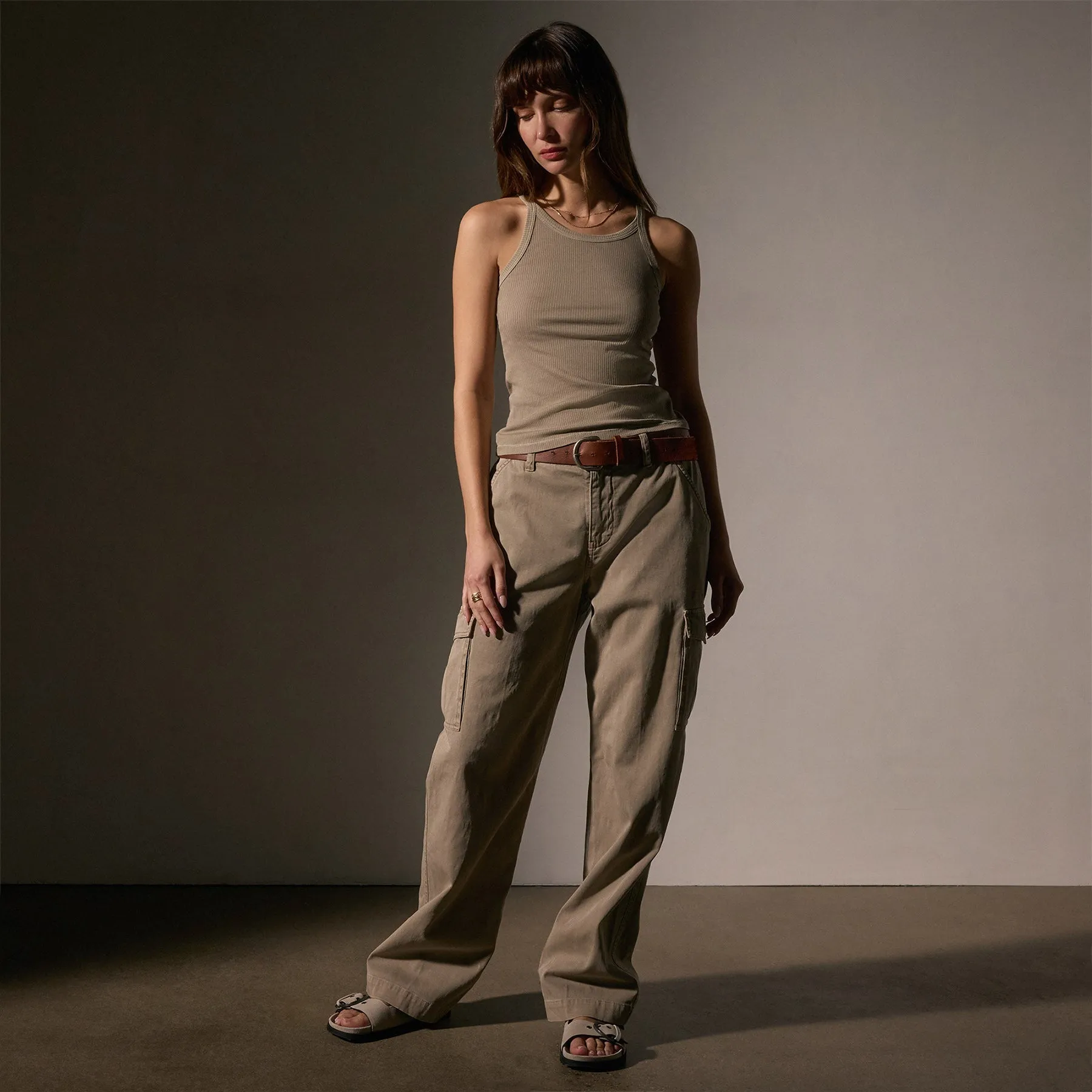 Ribbed High Neck Cami - Overcast Pigment