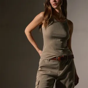 Ribbed High Neck Cami - Overcast Pigment