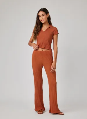 Ribbed Wide Leg Pant - Spring Brown