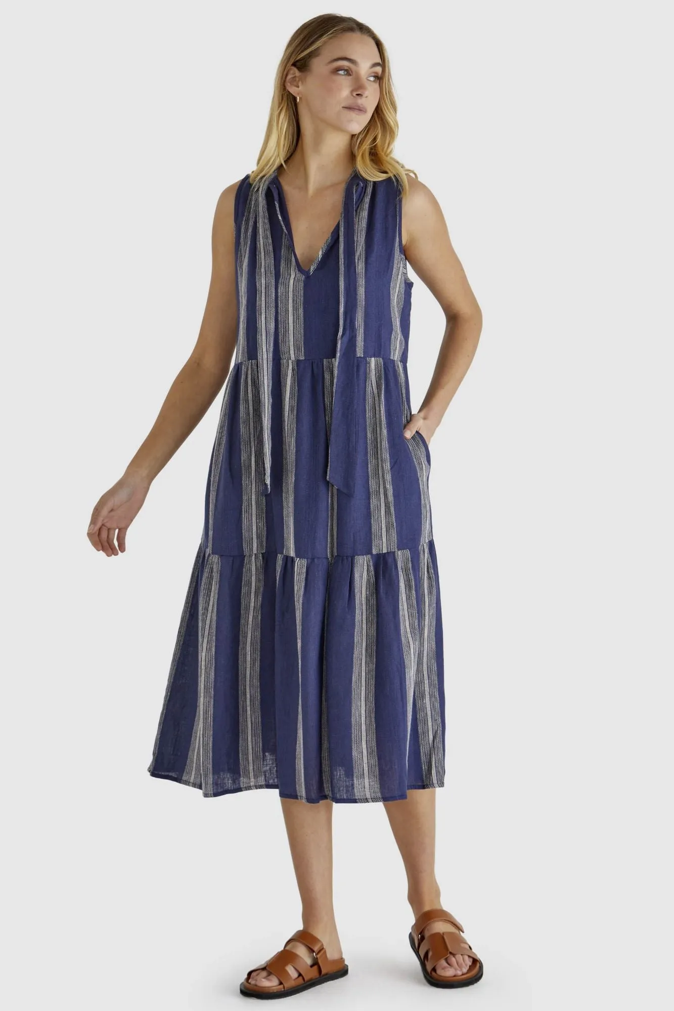 Sass Lizzy Dress Navy Stripe