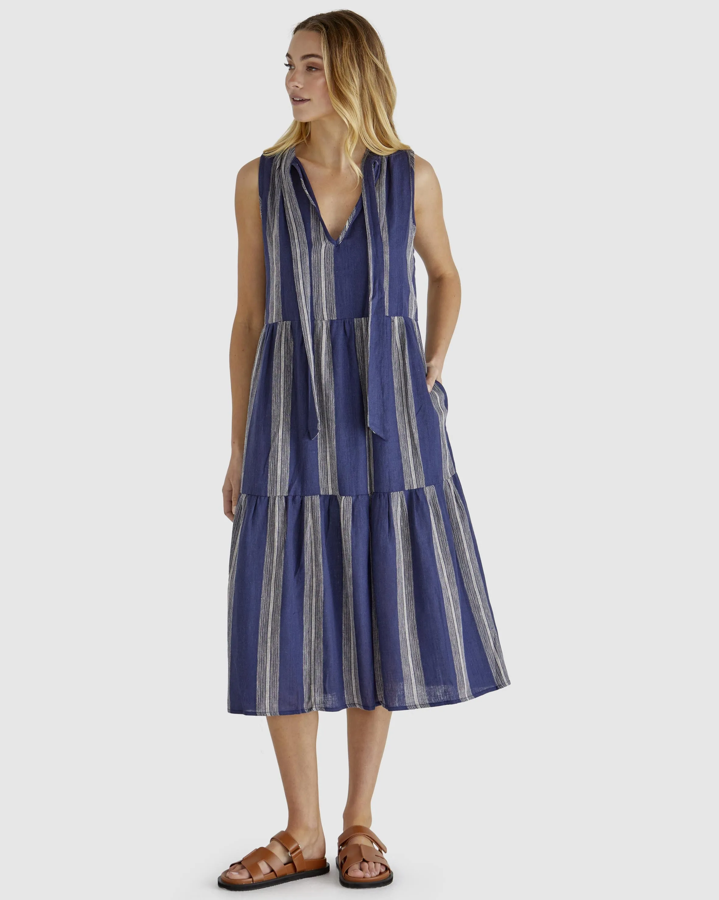Sass Lizzy Dress Navy Stripe