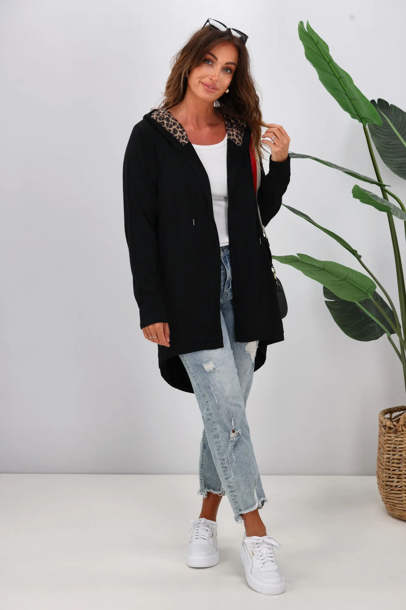 Shine On Label Big Dreams Merino Cardigan Black with Animal Print