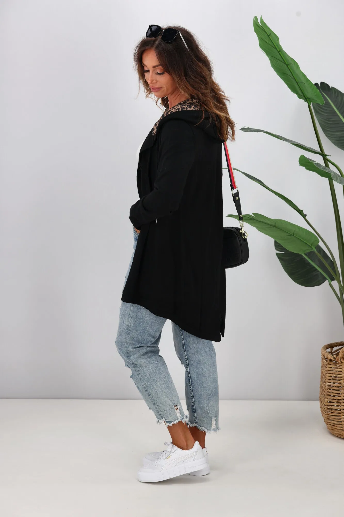 Shine On Label Big Dreams Merino Cardigan Black with Animal Print