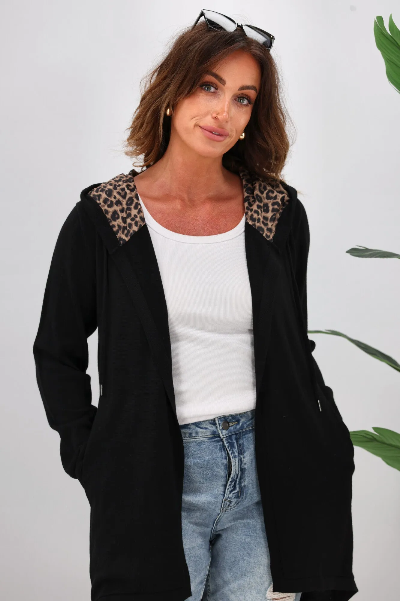 Shine On Label Big Dreams Merino Cardigan Black with Animal Print
