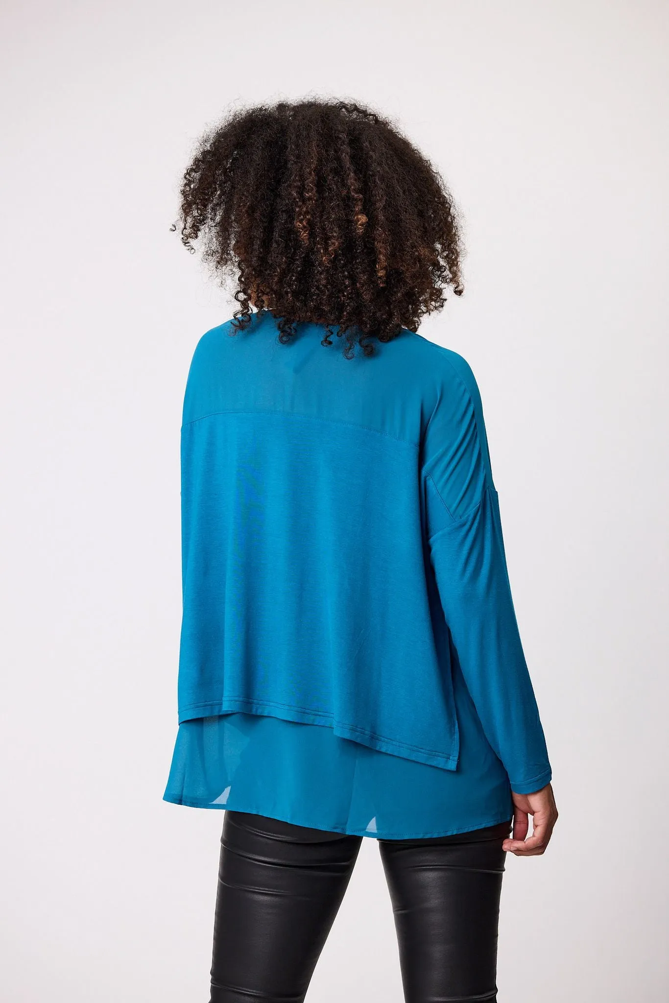 Shine On Label Remy Long Sleeve Overlay Top Teal