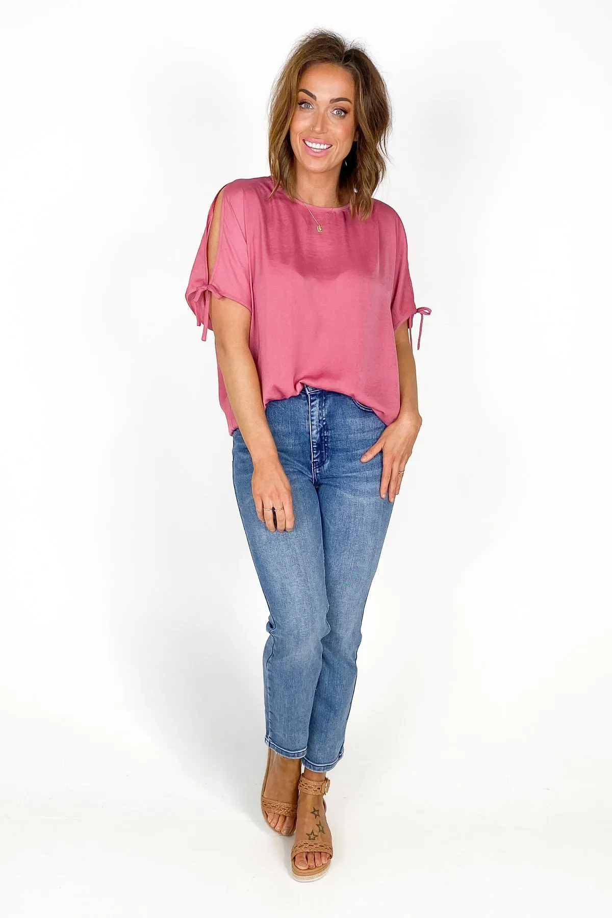 Shine On Label Willow Cold Shoulder Top Rose Pink