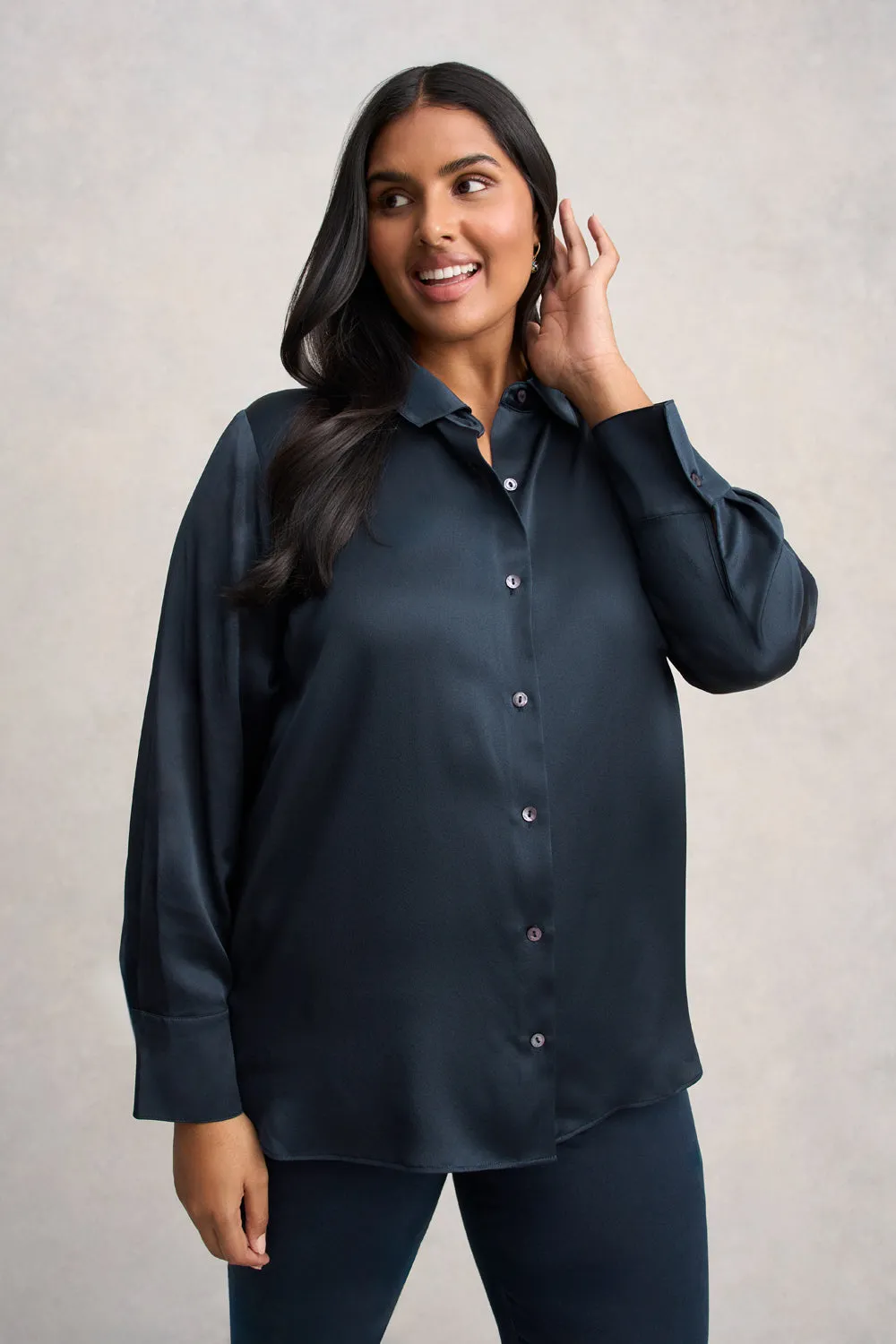 Stretch Silk Shirt - Ink