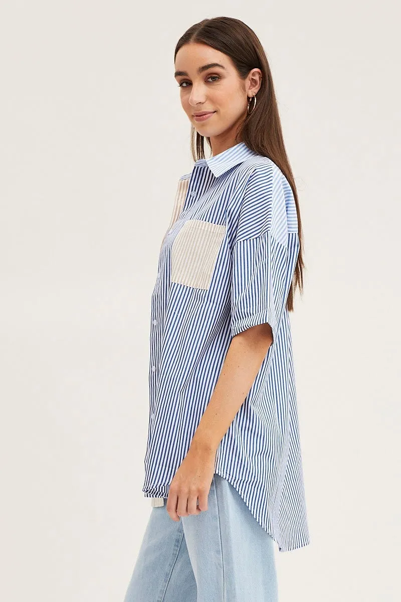 Stripe Half Sleeve Stripe Longline Shirt