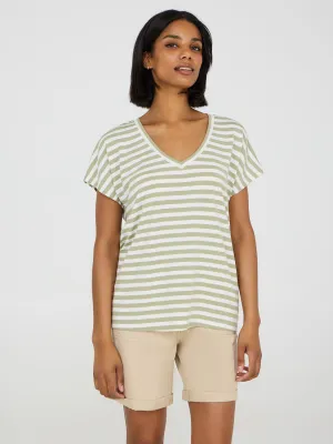 Striped V-Neck Dolman Sleeve T-Shirt