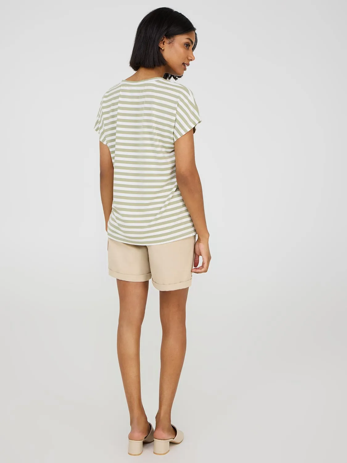 Striped V-Neck Dolman Sleeve T-Shirt