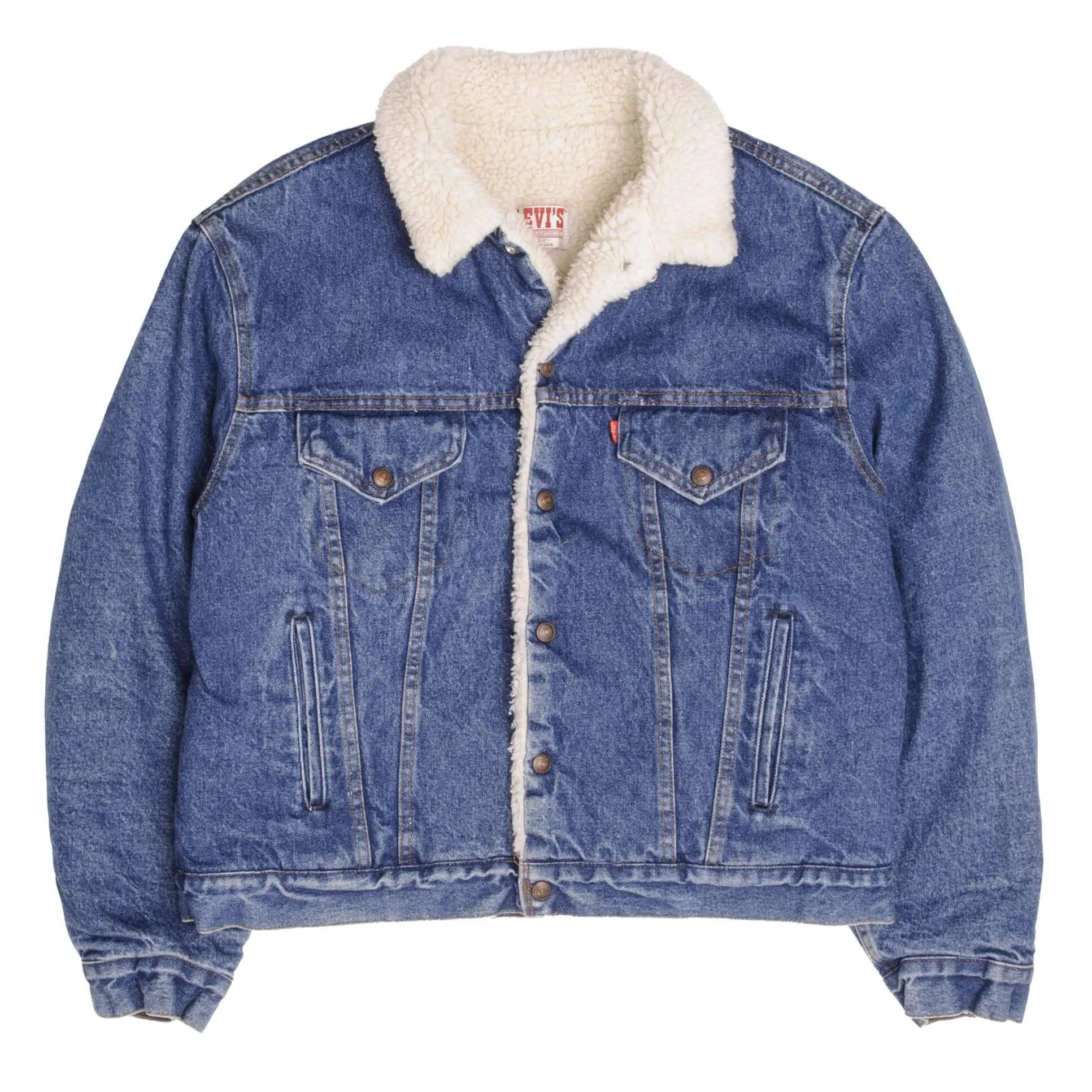 VINTAGE LEVIS SHERPA TRUCKER DENIM JACKET 1980S SIZE 46R MADE IN USA