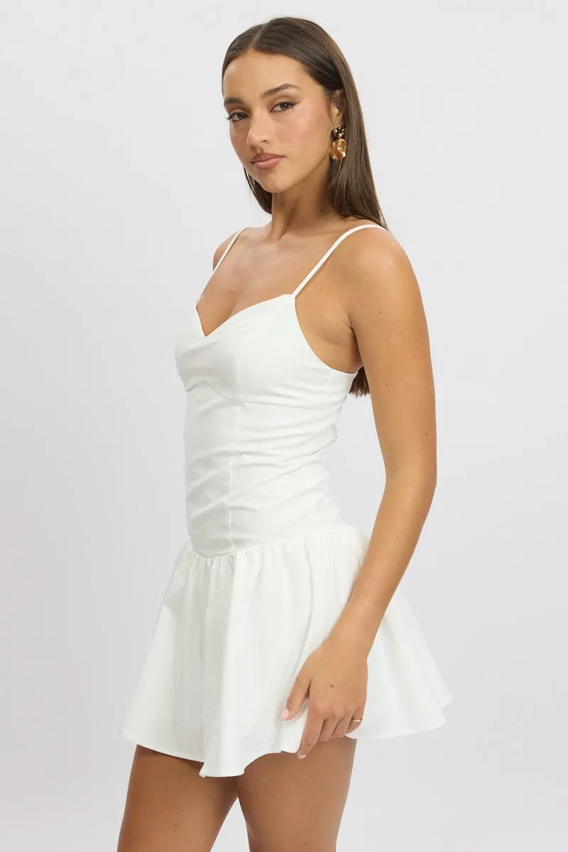 White Fit And Flare Dress Drop Waist
