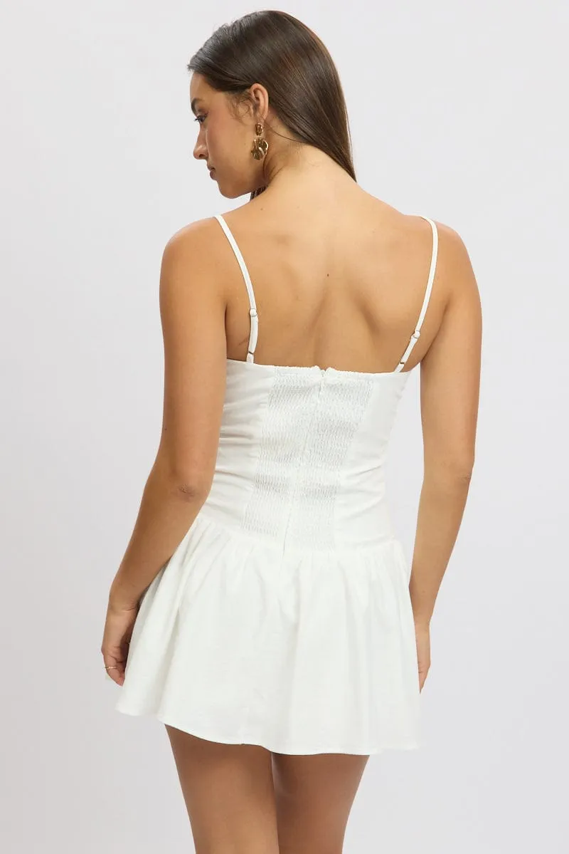 White Fit And Flare Dress Drop Waist