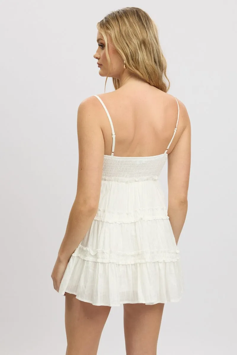 White Fit And Flare Dress Tiered Strappy
