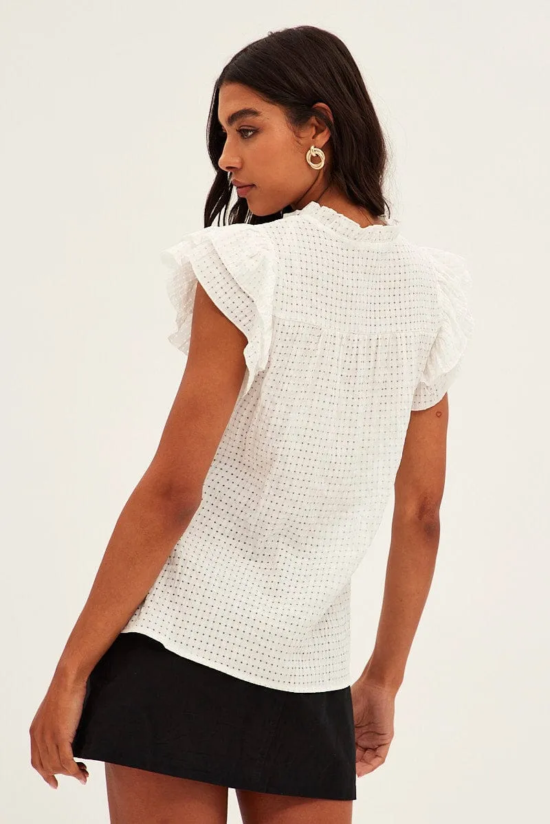 White Ruffle Sleeve Top