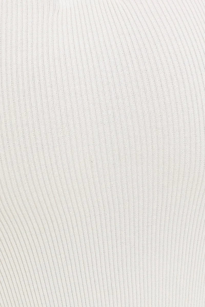 White Slit Knit Midi Skirt