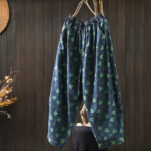 Women Spring Retro Denim Printed Casual Loose Harem Pants