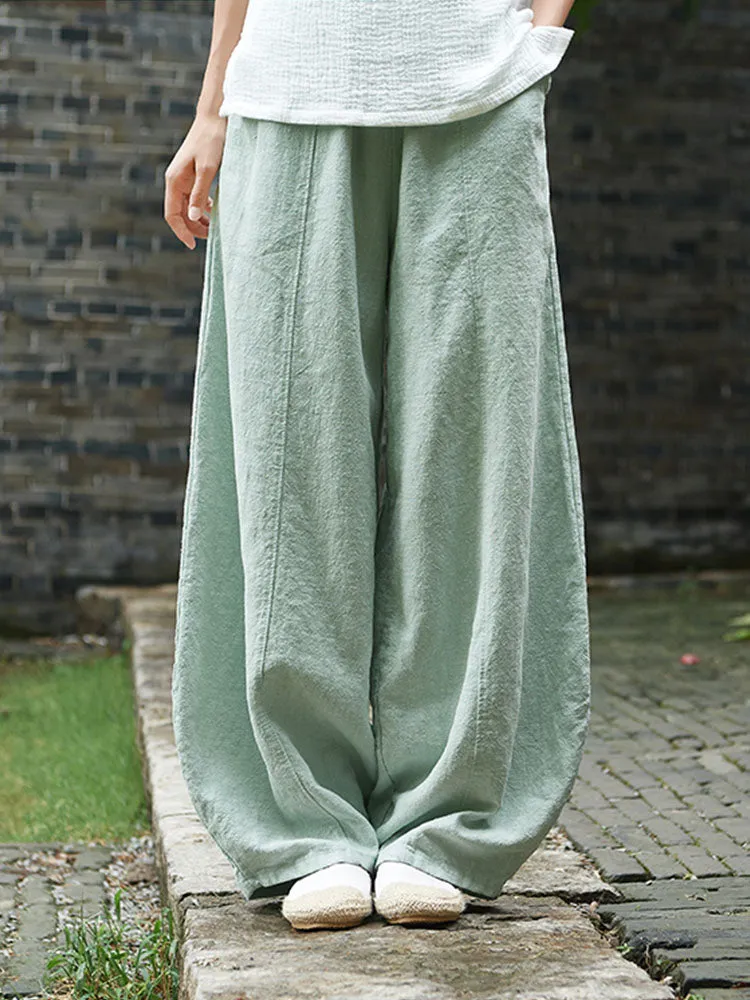 Women Spring Retro Ramie Comfy Loose Harem Pants