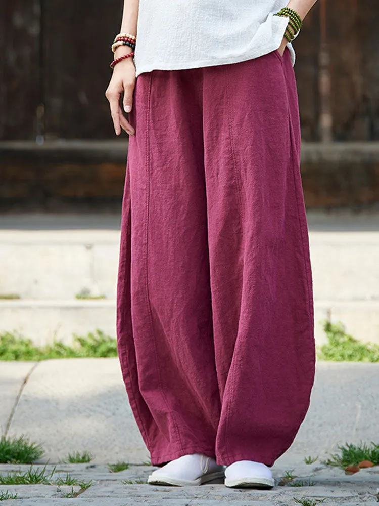 Women Spring Retro Ramie Comfy Loose Harem Pants