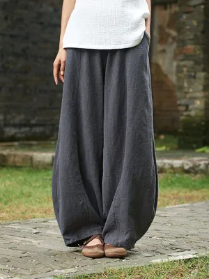 Women Spring Retro Ramie Comfy Loose Harem Pants