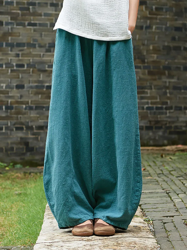 Women Spring Retro Ramie Comfy Loose Harem Pants