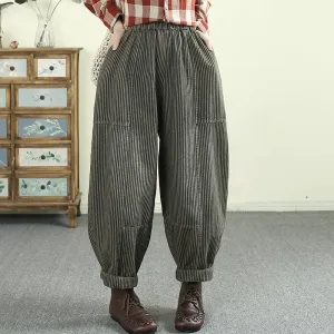 Women Vintage Spring Bloom Distressed Striped Harem Pants