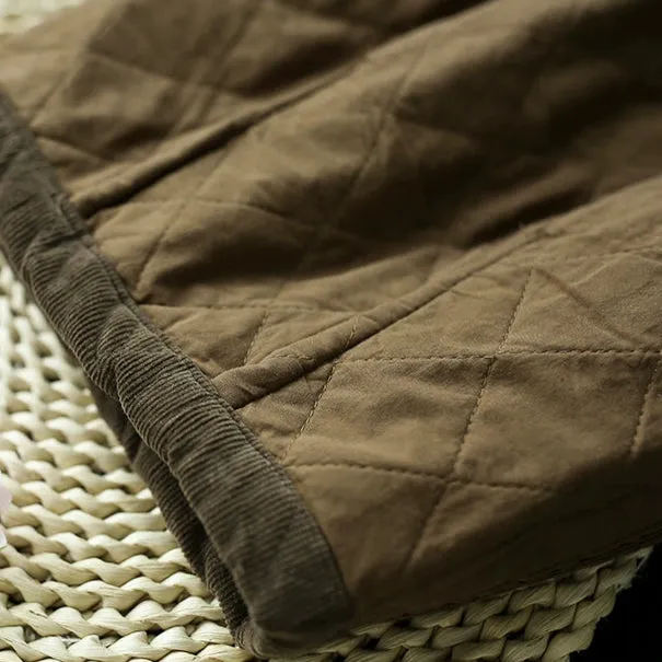 Women Winter Corduroy Quilted Solid-Color Cotton Wide-Leg Pants