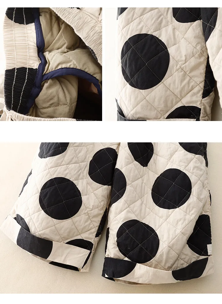 Women Winter Quilted Polka Dot Wide-Leg Cotton Casual Pants