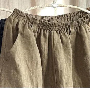 Women's Vintage Workwear Cotton Linen Loose Cargo Wide-Leg Pants