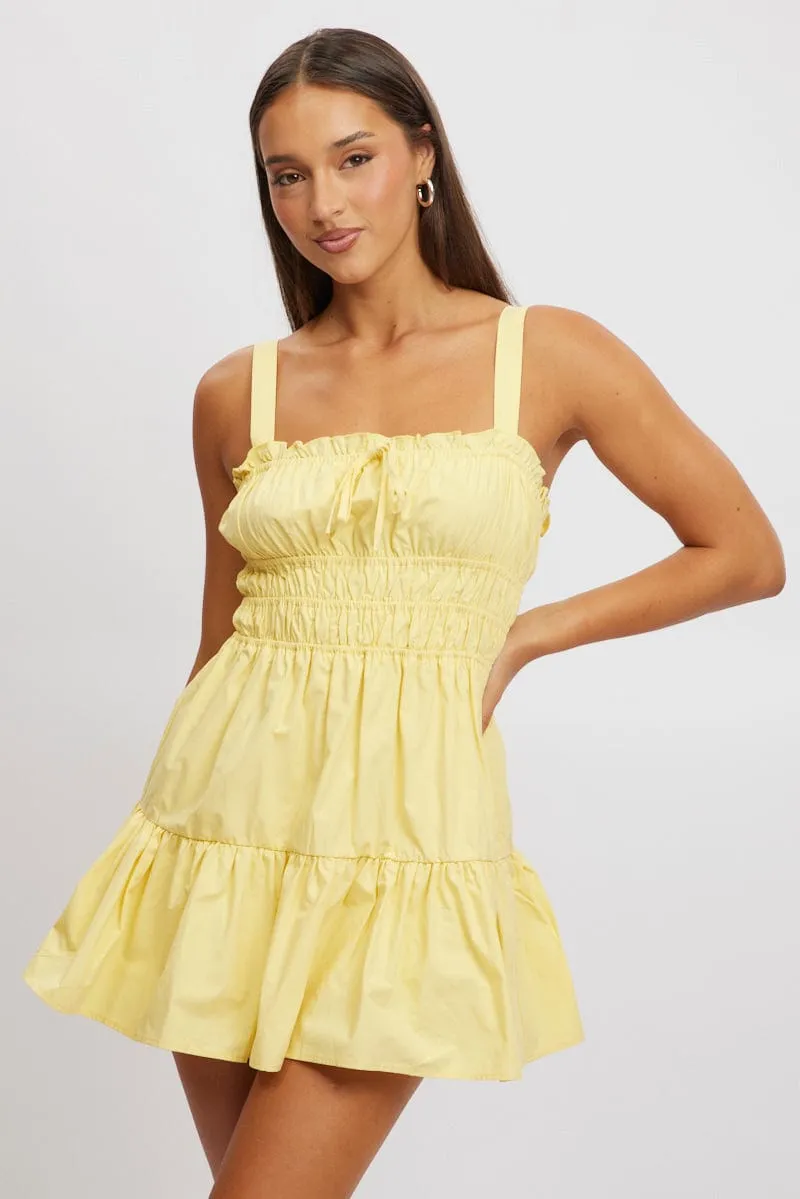 Yellow Fit And Flare Dress Mini Poplin